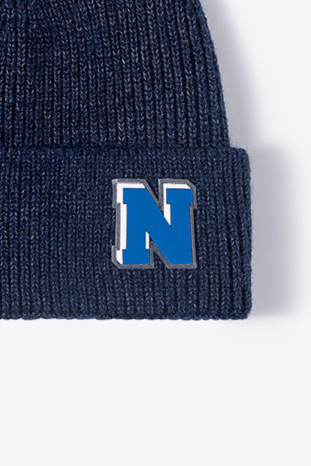 Letter N Patch Cuffed Knit Beanie - Flyclothing LLC