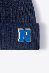 Letter N Patch Cuffed Knit Beanie - Flyclothing LLC