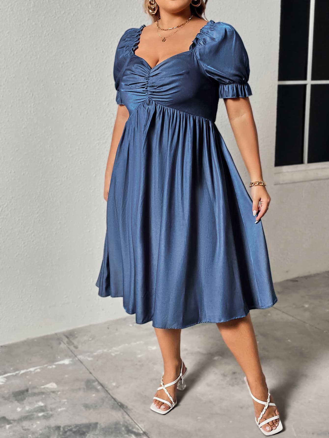 Plus Size Ruched Sweetheart Neck Dress - Flyclothing LLC