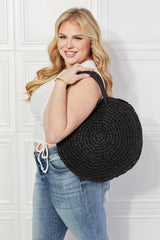 Justin Taylor Beach Date Straw Rattan Handbag in Black - Flyclothing LLC