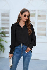 Puff Sleeve Collared Neck Shirt - Flyclothing LLC