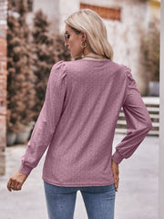 Eyelet Square Neck Puff Sleeve Blouse - Flyclothing LLC