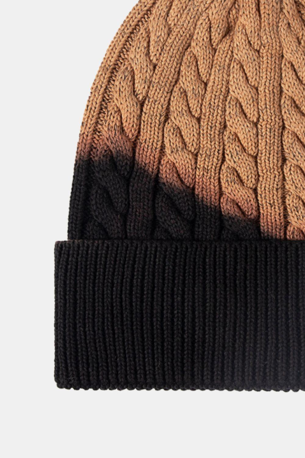 Contrast Tie-Dye Cable-Knit Cuffed Beanie - Flyclothing LLC