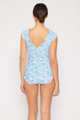 Marina West Swim Bring Me Flowers V-Neck One Piece Swimsuit In Thistle Blue - Trendsi