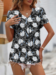 Ruche V-Neck Petal Sleeve Top - Flyclothing LLC