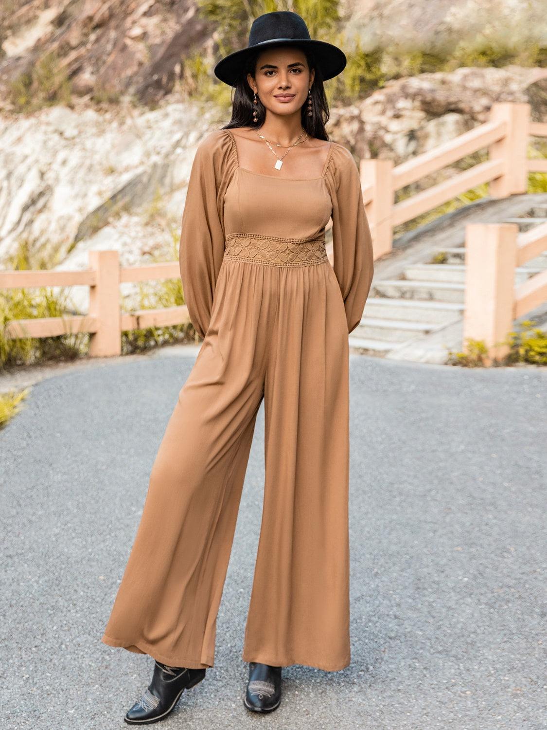 Square Neck Wide Leg Jumpsuit - Trendsi