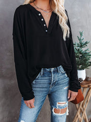 Buttoned Drop Shoulder Top - Trendsi