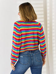 Striped Round Neck Long Sleeve Sweater - Flyclothing LLC