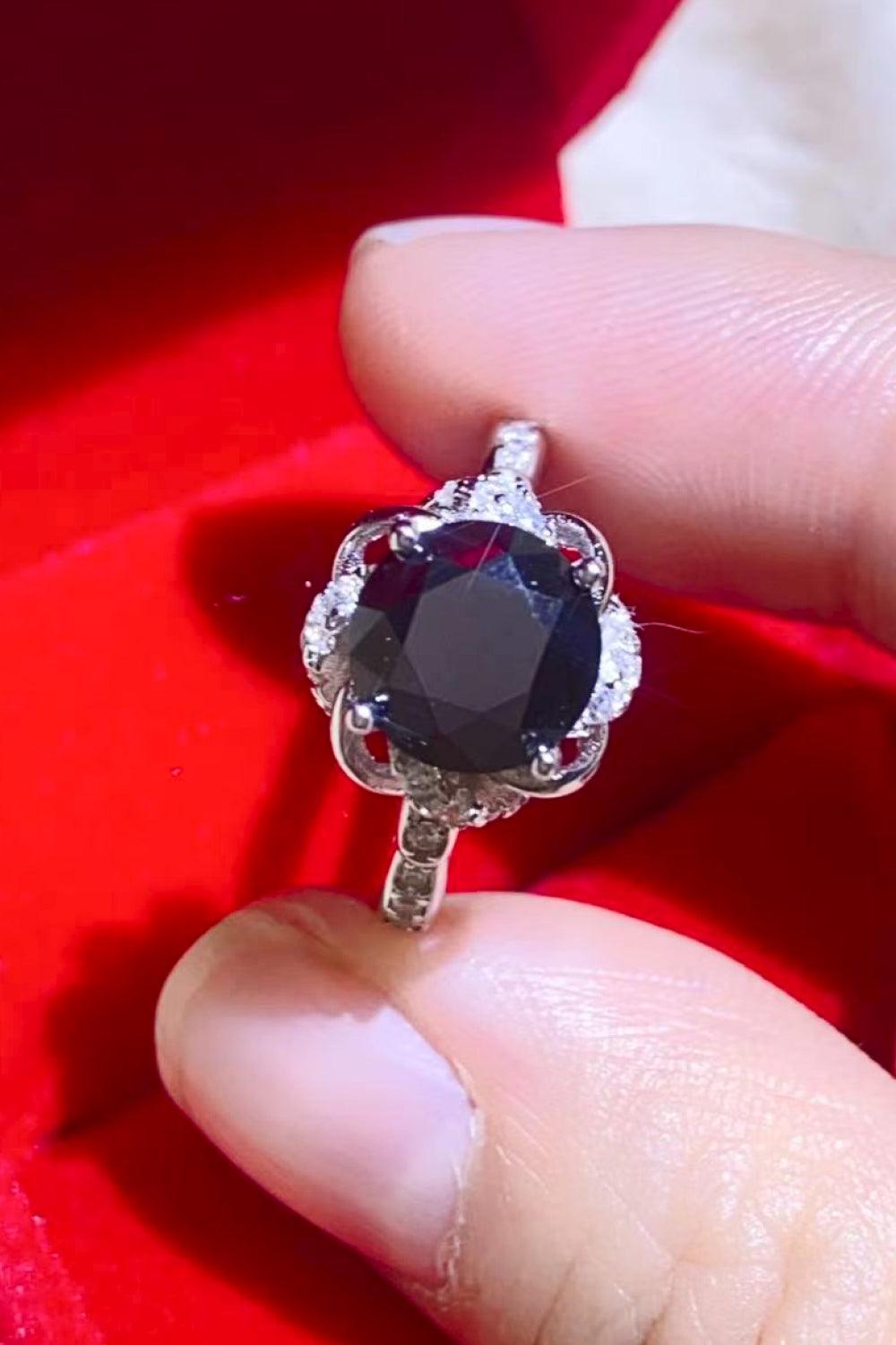 2 Carat Black Moissanite Floral Ring - Flyclothing LLC