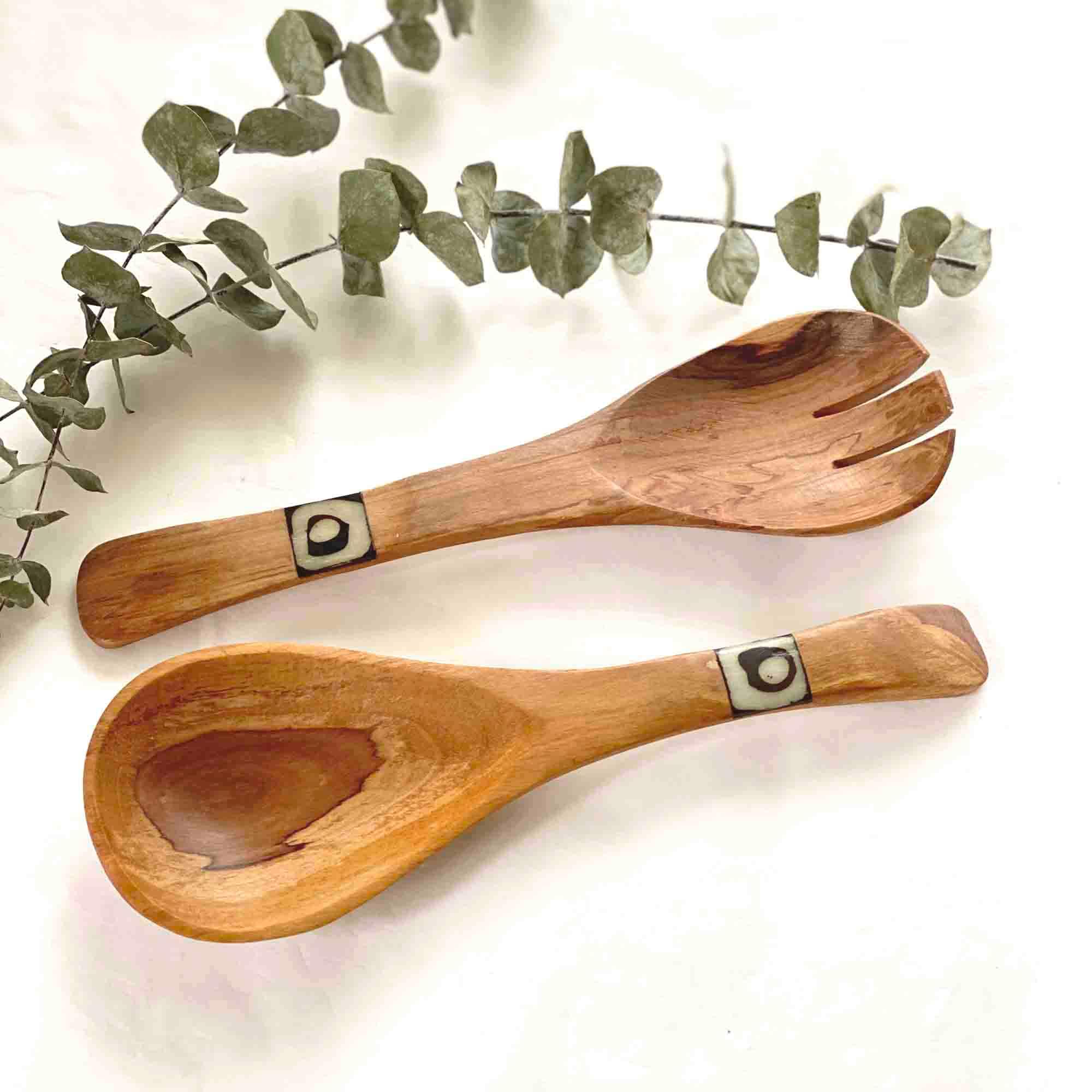 Olive Wood Serving Set, Small with Batik Inlay - Jedando