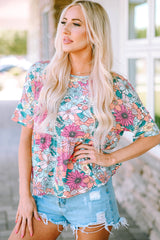 Floral Round Neck Babydoll Top - Flyclothing LLC