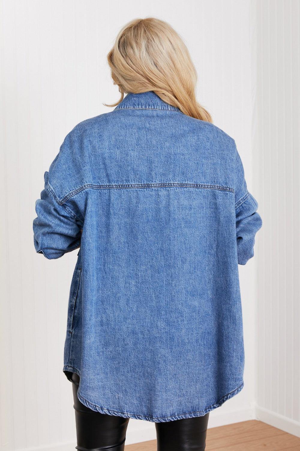 RISEN Jessica Denim Shacket - Trendsi