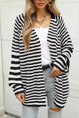 Striped Button Up Long Sleeve Cardigan - Flyclothing LLC