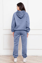 Drop Shoulder Long Sleeve Hoodie and Pants Set - Flyclothing LLC