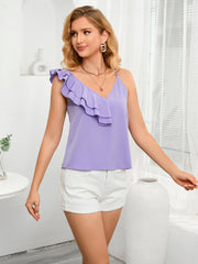 Asymmetrical Neck Ruffled Cami - Flyclothing LLC