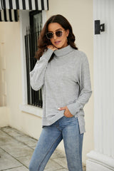 Heathered Slit High-Low Long Sleeve Top - Trendsi