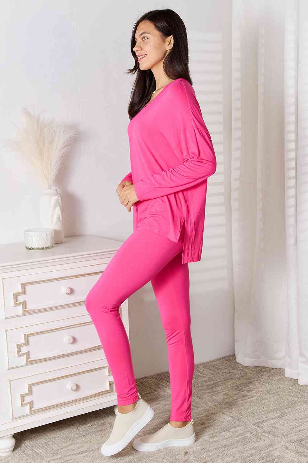 Basic Bae Full Size V-Neck Soft Rayon Long Sleeve Top and Pants Lounge Set - Flyclothing LLC