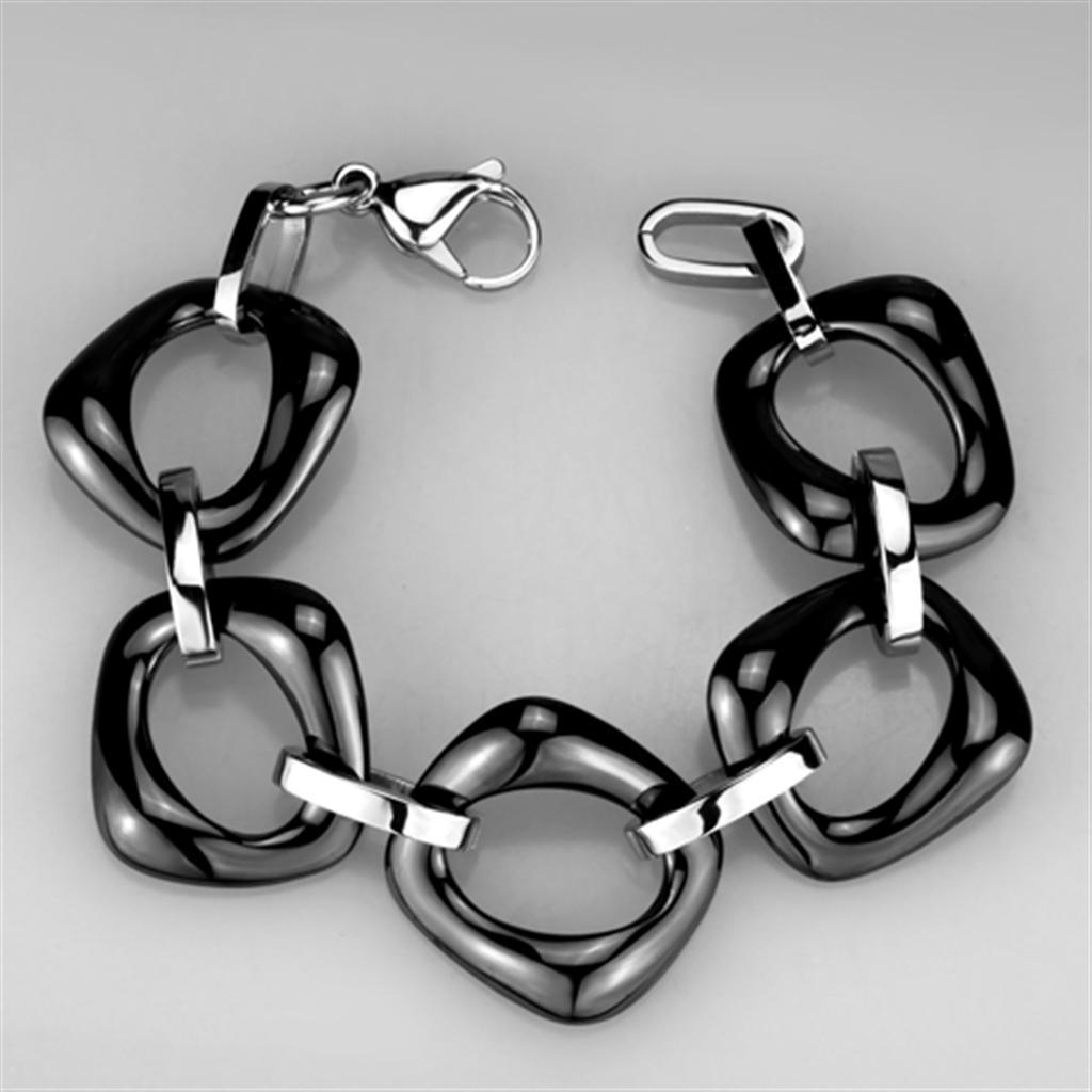 Alamode High polished (no plating) Stainless Steel Bracelet with Ceramic in Jet - Flyclothing LLC