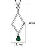 Alamode Rhodium Brass Chain Pendant with Synthetic Synthetic Glass in Emerald - Alamode