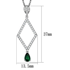 Alamode Rhodium Brass Chain Pendant with Synthetic Synthetic Glass in Emerald - Flyclothing LLC