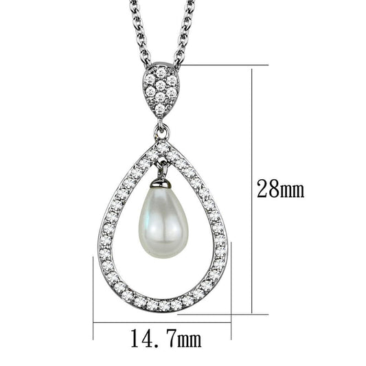 Alamode Rhodium Brass Chain Pendant with Synthetic Pearl in White - Alamode