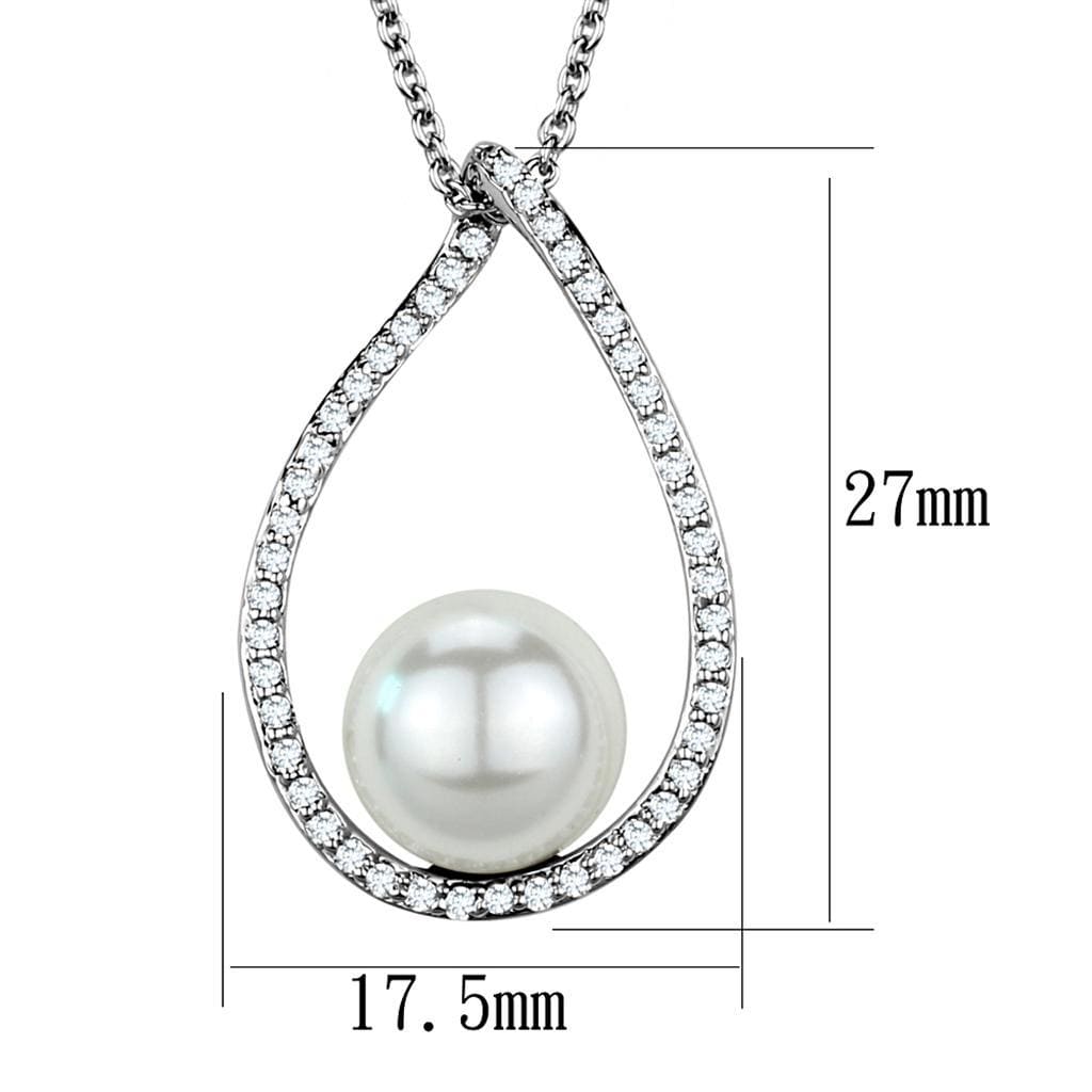 Alamode Rhodium Brass Chain Pendant with Synthetic Pearl in White - Alamode