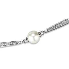 Alamode Rhodium Brass Bracelet with Synthetic Pearl in White - Alamode