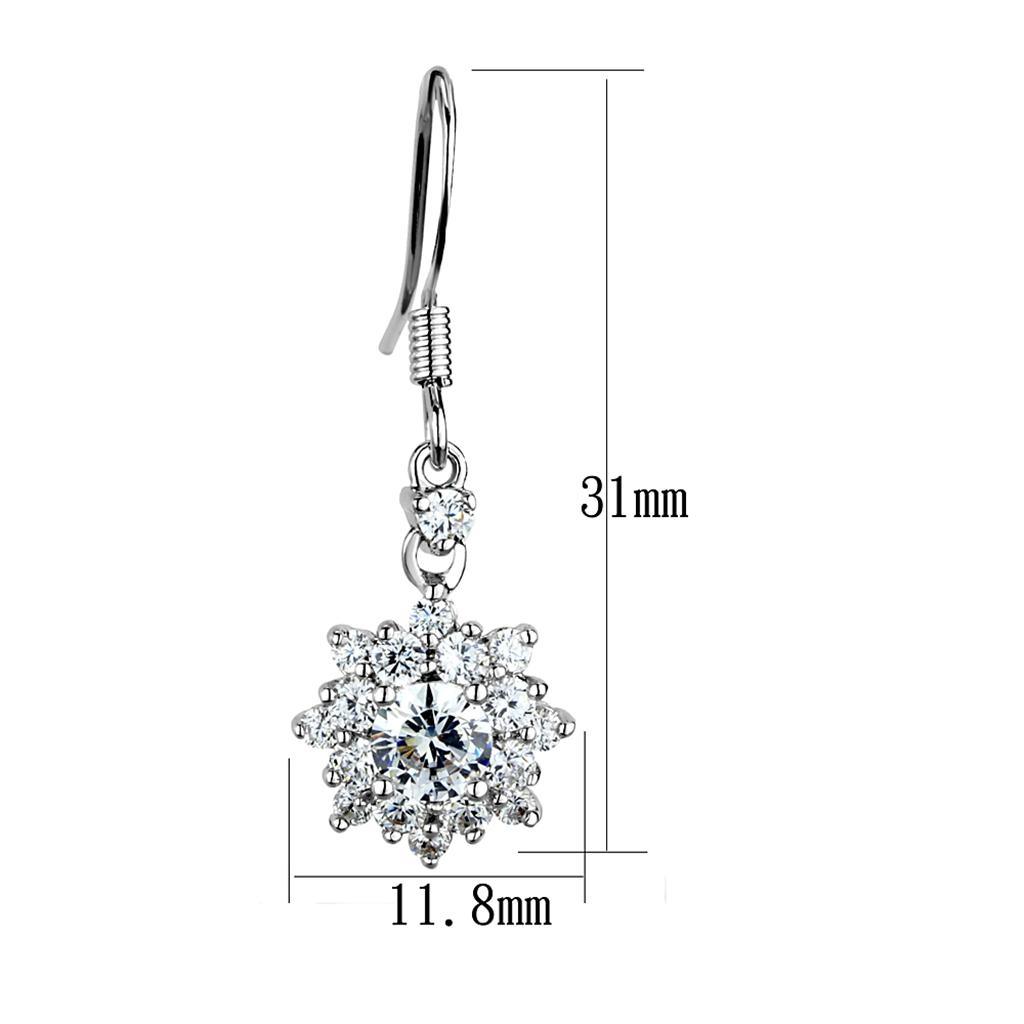 Alamode Rhodium Brass Earrings with AAA Grade CZ in Clear - Flyclothing LLC