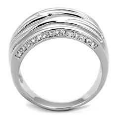 Alamode Rhodium Brass Ring with AAA Grade CZ in Clear - Flyclothing LLC