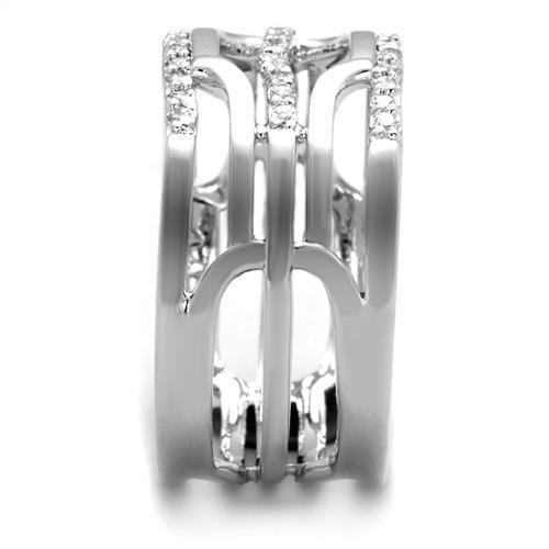 Alamode Rhodium Brass Ring with AAA Grade CZ in Clear - Flyclothing LLC