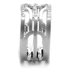 Alamode Rhodium Brass Ring with AAA Grade CZ in Clear - Flyclothing LLC