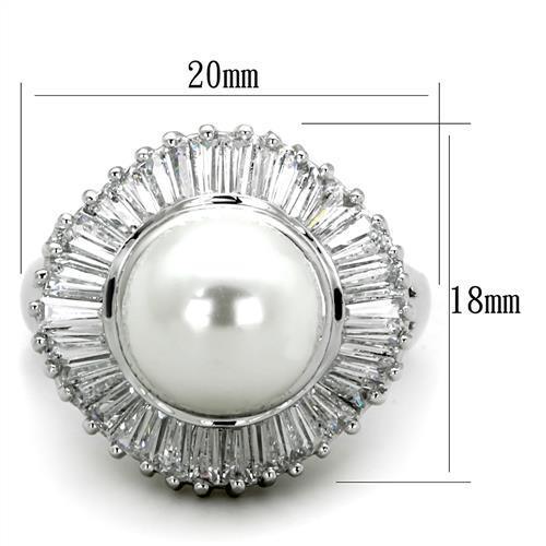 Alamode Rhodium Brass Ring with Synthetic Pearl in White - Alamode