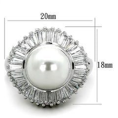 Alamode Rhodium Brass Ring with Synthetic Pearl in White - Alamode