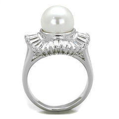 Alamode Rhodium Brass Ring with Synthetic Pearl in White - Alamode