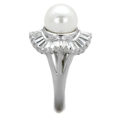 Alamode Rhodium Brass Ring with Synthetic Pearl in White - Alamode