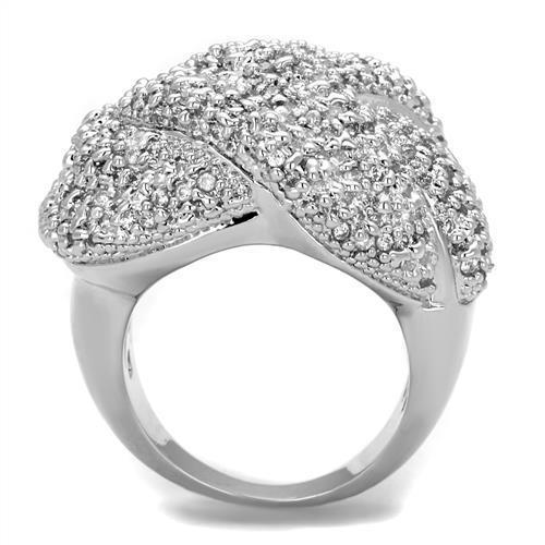 Alamode Rhodium Brass Ring with AAA Grade CZ in Clear - Flyclothing LLC