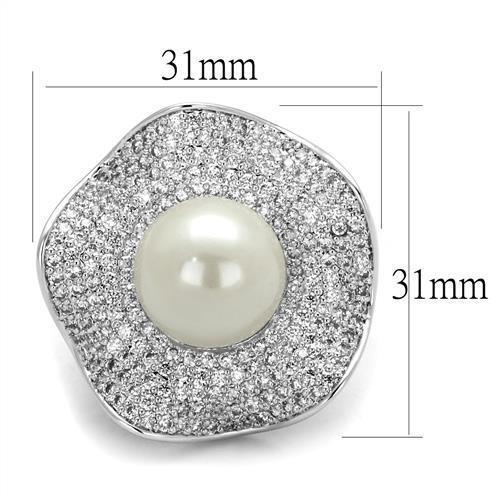 Alamode Rhodium Brass Ring with Synthetic Pearl in White - Alamode