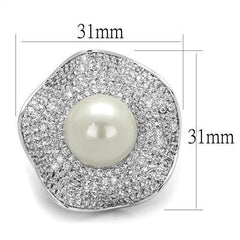 Alamode Rhodium Brass Ring with Synthetic Pearl in White - Alamode