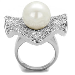 Alamode Rhodium Brass Ring with Synthetic Pearl in White - Alamode