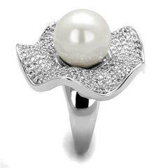 Alamode Rhodium Brass Ring with Synthetic Pearl in White - Alamode