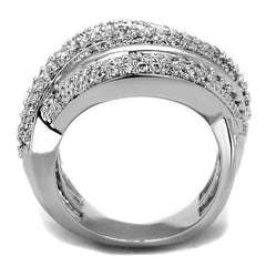 Alamode Rhodium Brass Ring with AAA Grade CZ in Clear - Flyclothing LLC