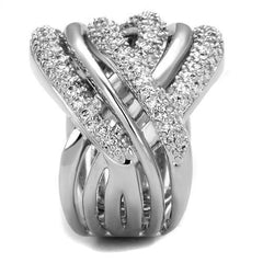 Alamode Rhodium Brass Ring with AAA Grade CZ in Clear - Flyclothing LLC