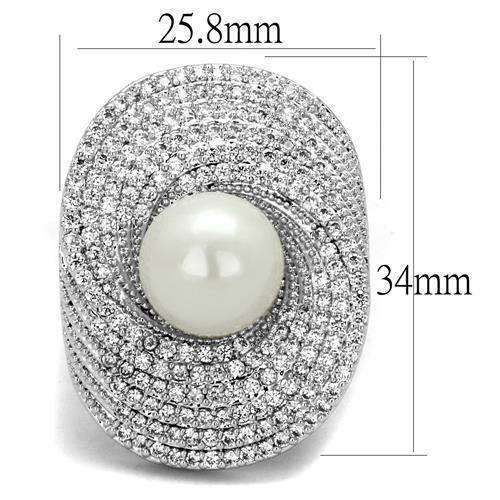 Alamode Rhodium Brass Ring with Synthetic Pearl in White - Alamode