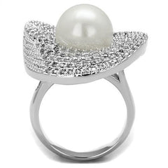 Alamode Rhodium Brass Ring with Synthetic Pearl in White - Alamode