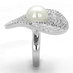 Alamode Rhodium Brass Ring with Synthetic Pearl in White - Alamode