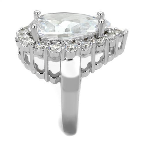 Alamode Rhodium Brass Ring with AAA Grade CZ in Clear - Flyclothing LLC