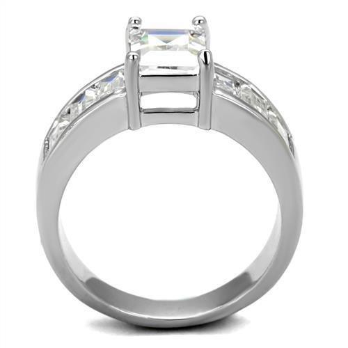 Alamode Rhodium Brass Ring with AAA Grade CZ in Clear - Flyclothing LLC