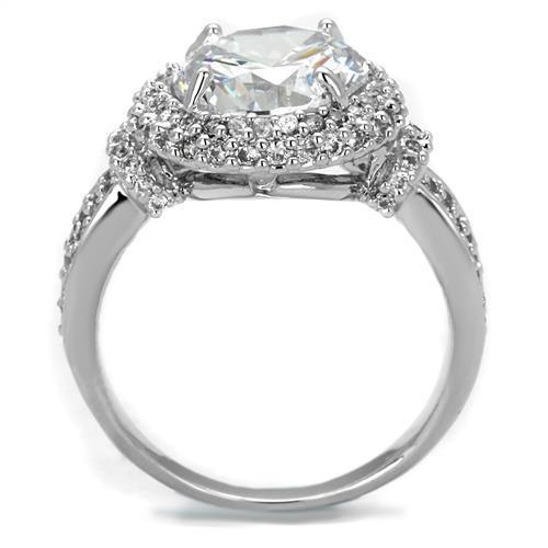 Alamode Rhodium Brass Ring with AAA Grade CZ in Clear - Alamode