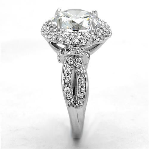 Alamode Rhodium Brass Ring with AAA Grade CZ in Clear - Alamode