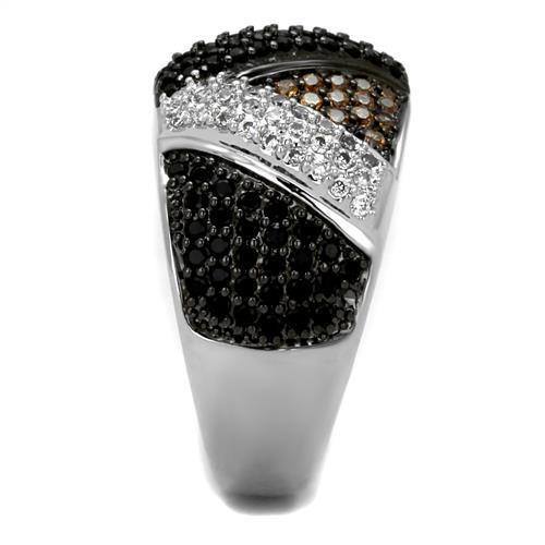 Alamode Rhodium + Ruthenium Brass Ring with AAA Grade CZ in Multi Color - Alamode